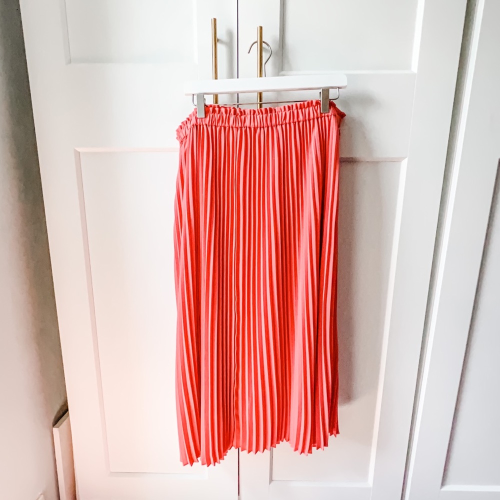 JCrew Coral Pleated Midi Skirt
